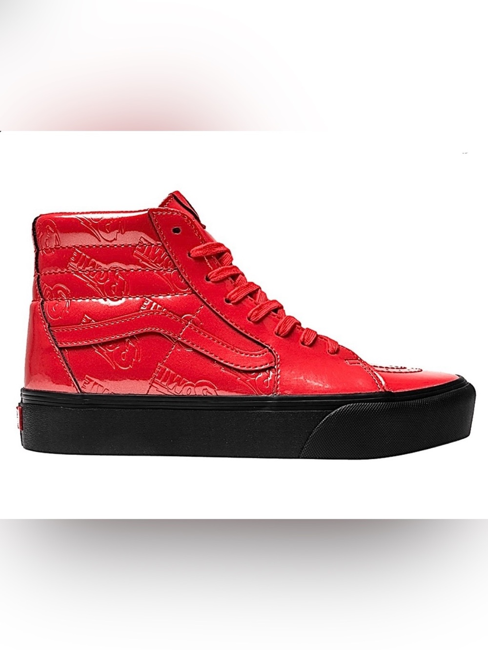 Unisex Vans x David Bowie Red Patent High-Top Sneakers with Black Sole